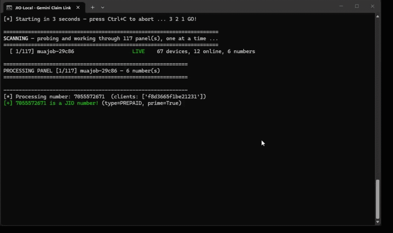 Animated demo of the automated Gemini claim script running in the terminal